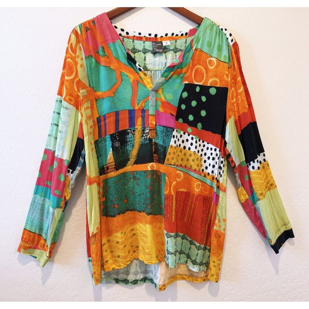 Simply Art by Dolcezza XL Tunic Top Orange Pink Geometric Abstract Casual Chic